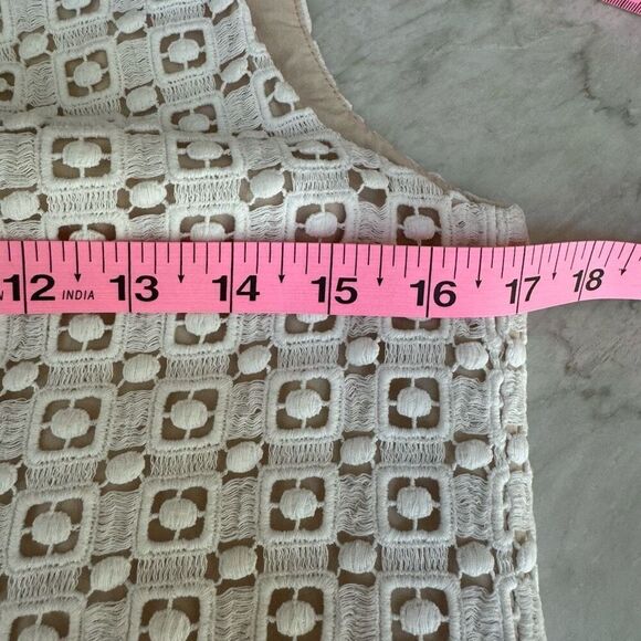 Tibi Sonoran Sleeveless Eyelet Shift Dress Size 2 Ivory Overlay Neutral Cotton - Picture 8 of 9